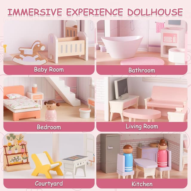 Thumbnail 5 de SainSmart Jr. Wooden Dollhouse with 37 Pieces 🏠