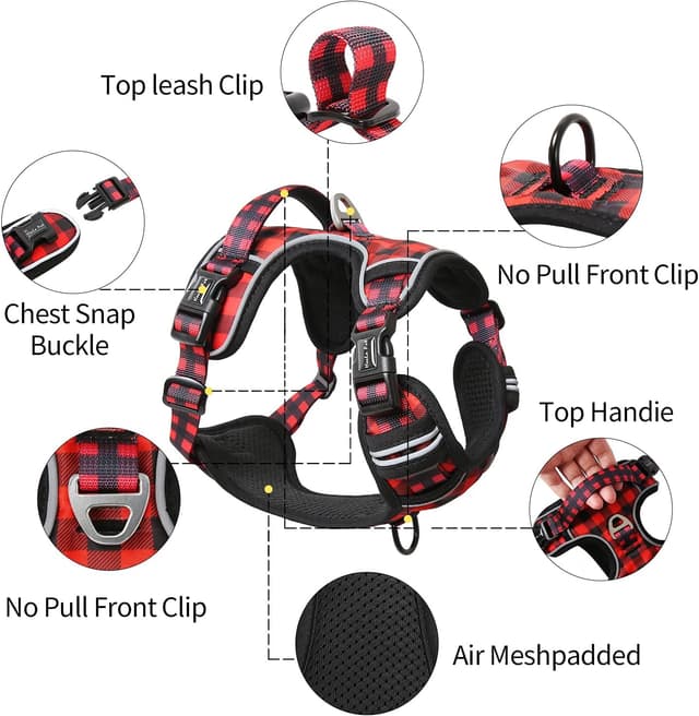 Detalle 2 de HEELE Dog Harness No-Pull (Release on Neck) with Reflective Stripes & 2 Leash Attachments – XL