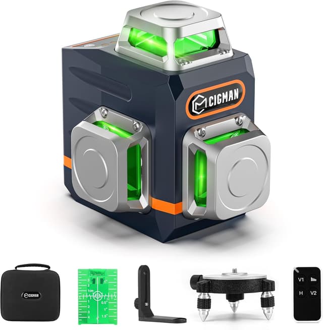 Detalle de CIGMAN Kreuzlinienlaser CM-701 (3x360° Grün) mit Selbstnivellierung, Fernbedienung und USB-Laden