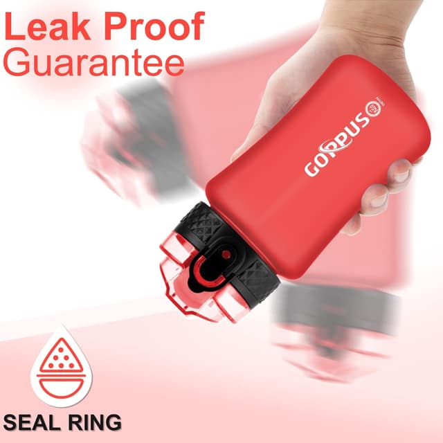 Detalle de GOPPUS 350ml Kids Water Bottle with Straw, Tritan, Strap & Flip-Top Lid (Pure Red)