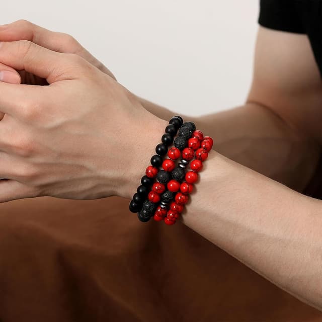 Detalle de XIANNVXI 3–4er Set Perlenarmbänder für Herren (8 mm) aus Naturstein, elastisch verstellbar