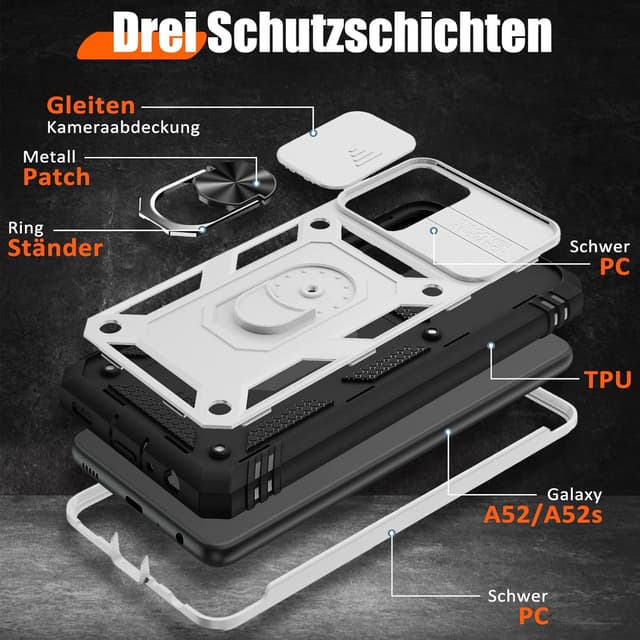 Detalle de Giyer Handyhülle für Samsung Galaxy A13 4G (mit Schutzfolie) – 360° drehbarer Metallring, Kameraschutz & stoßfestes Case Cover