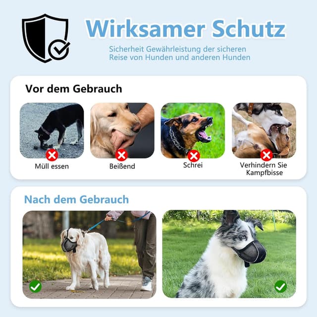 Detalle de Lcyen Maulkorb für Hunde (Prevent Fressen/Kauen/Beißen), atmungsaktiv mit Reflektoren – Größe M