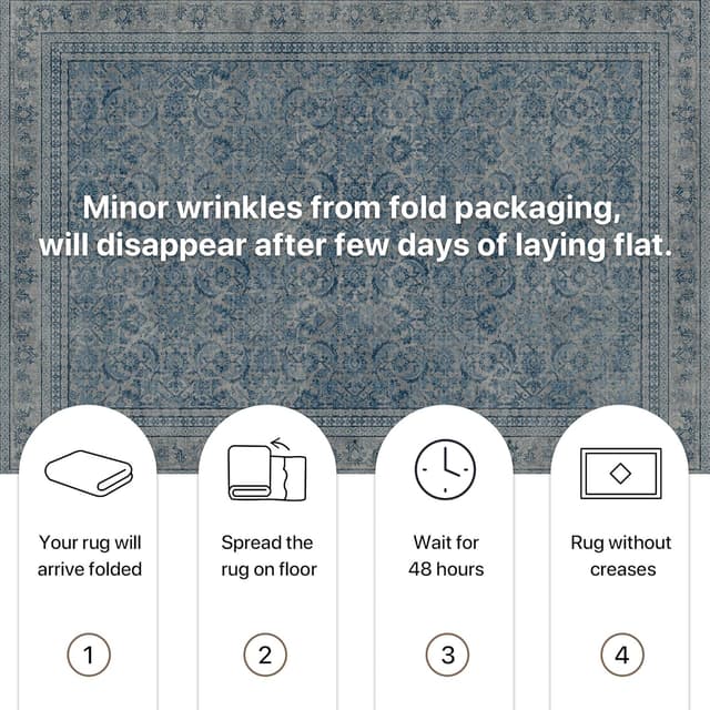 Detalle de BEIMO Tapis de salon 120x170 cm style oriental vintage à poils courts, antidérapant bleu foncé