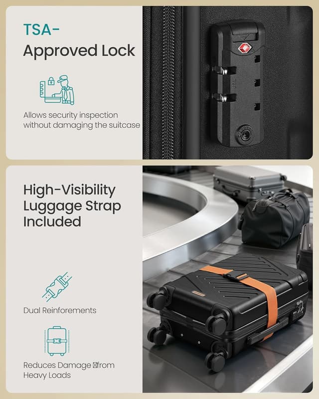 Detalle de 20 Inch Hard Shell Cabin Suitcase by SONGMICS (RLP001B101) with TSA Lock & 4 Double Spinner Wheels