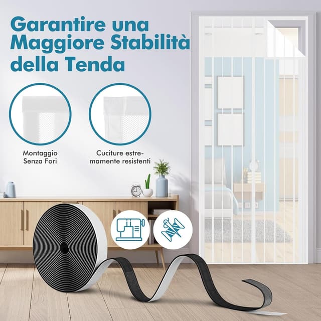 Detalle 2 de Sekey zanzariera magnetica 150x240 cm per porta, bianca (apertura e chiusura silenziosa)