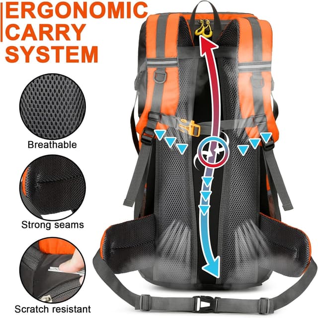 Detalle de Sac à dos de randonnée 50L jianyana – modèle trekking homme/femme avec housse de pluie