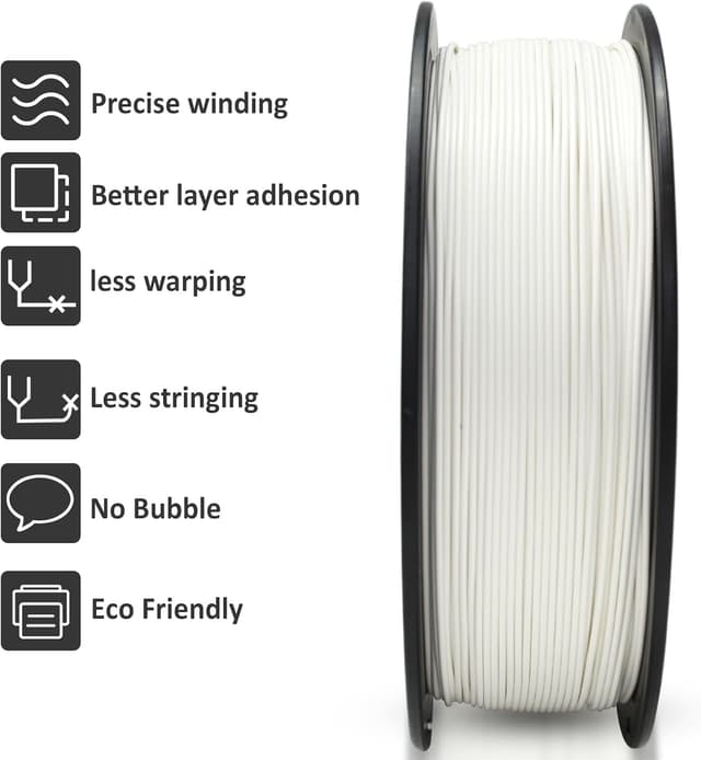 Detalle 2 de GIANTARM PLA Filament 1,75 mm (weiß) auf 1-kg Spule – für sauberes, präzises Drucken