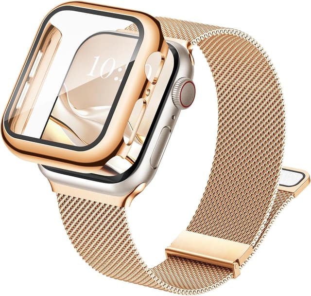 Detalle de Raradev 3-in-1 metal strap kit for Apple Watch (45mm) with case & screen protector – rose gold
