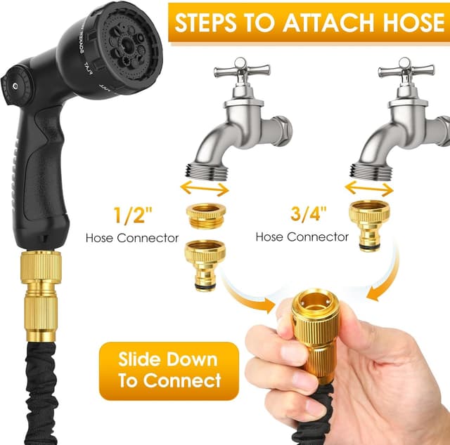 Detalle de Garden Hose Pipe 50FT – 3X Expandable Hose with 10-Mode Spray Gun and Brass Fittings