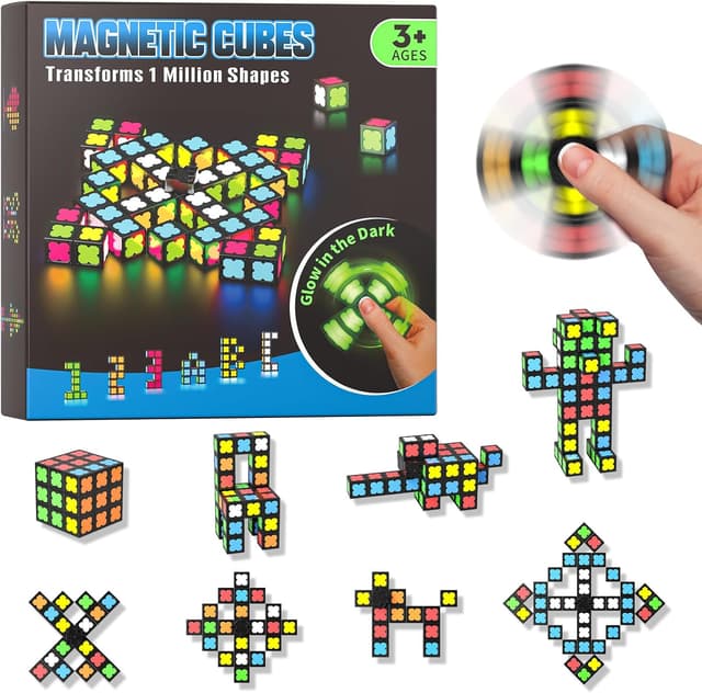 Detalle de Magnetische Fidget Toys mit 36 im Dunkeln leuchtenden Magnetmodulen – Fidget Spinner für Kinder, Teens & Erwachsene