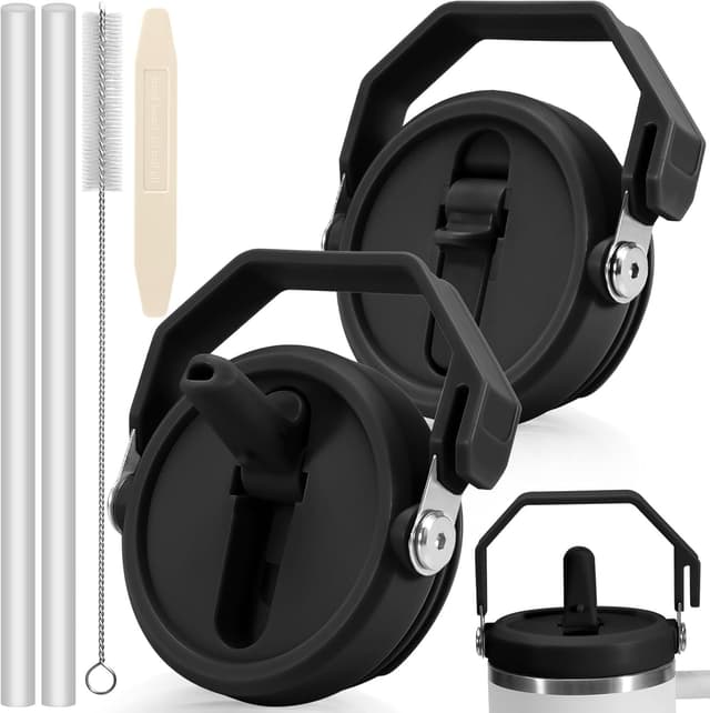 Detalle de ROMANVIC Stanley Cup Deckel auslaufsicher (2 Stück) – abnehmbarer Ersatzdeckel für 30oz Becher inkl. Werkzeug & Trinkhalme