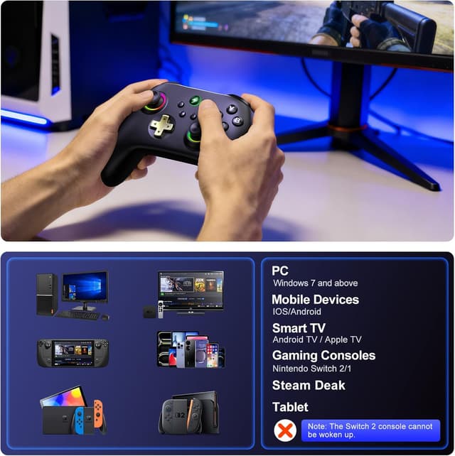 Detalle 2 de BEBONCOOL GAMING PC Wireless Controller with Charging Station (1000Hz, RGB, Hall joystick, 1000mAh)