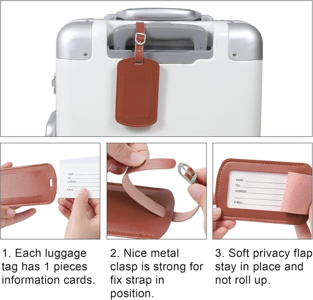 Detalle 2 de Vividwise 3-Pack Leather Luggage Tags with Name ID Card (Brown)