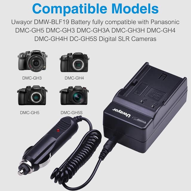 Detalle de Uwayor DMW-BLF19 USB Camera Battery Charger Set for Panasonic Lumix (2600mAh, 7.4V)