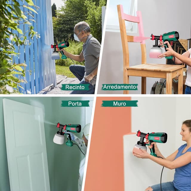 Thumbnail 6 de HYCHIKA pistola per verniciare HVLP da 600W con contenitore 1200 ml e 4 ugelli