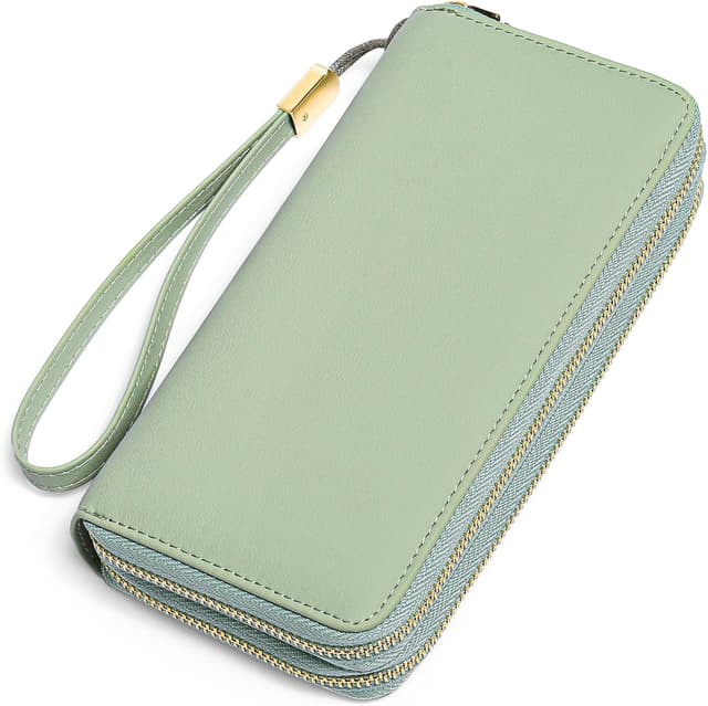 Detalle de FALAN MULE Damen-Geldbörse aus Leder mit RFID-Schutz, großes Portemonnaie mit Doppel-Reißverschluss und 24 Kartenfächern