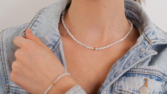 Detalle 2 de BERGERLIN Naturstein Perlen Halskette mit labradorit, Verschluss & 925 Sterling Silberperle (zertifiziert)