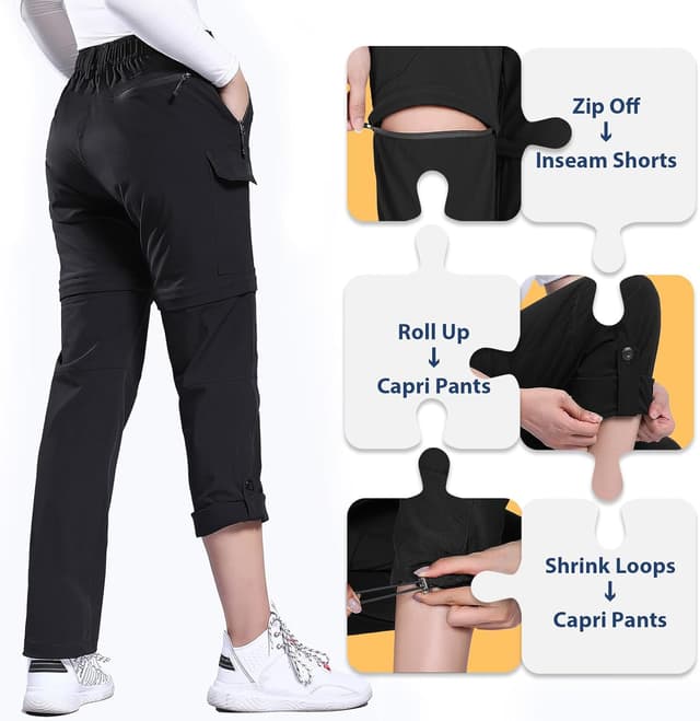 Detalle de Hiauspor Damen Zip-Off-Wanderhose atmungsaktiv & schnell trocknend – Stretch Outdoorhose mit abnehmbaren Beinen