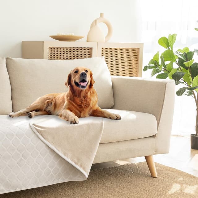 Detalle de Amarrirose wasserdichte Hundedecke 80x100 cm – Outdoor- und Sofaschutz, waschbar, Beige/Elfenbeinweiß
