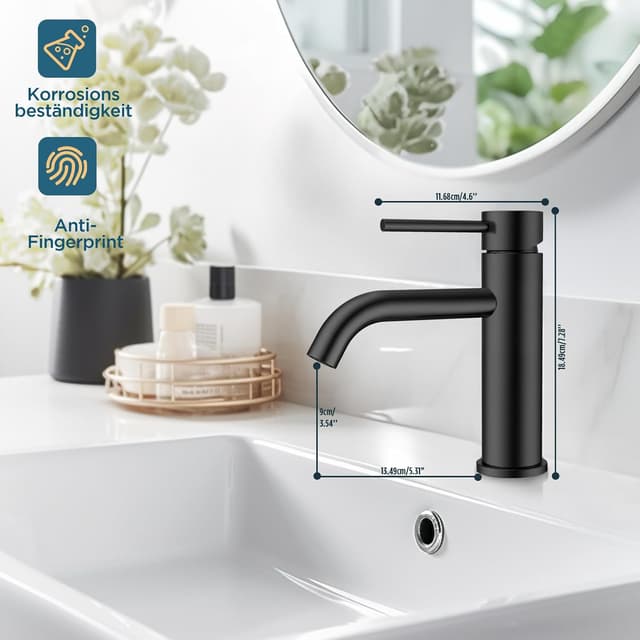 Detalle de FORIOUS Wasserhahn Bad Waschtischarmatur Schwarz mit Einhandgriff