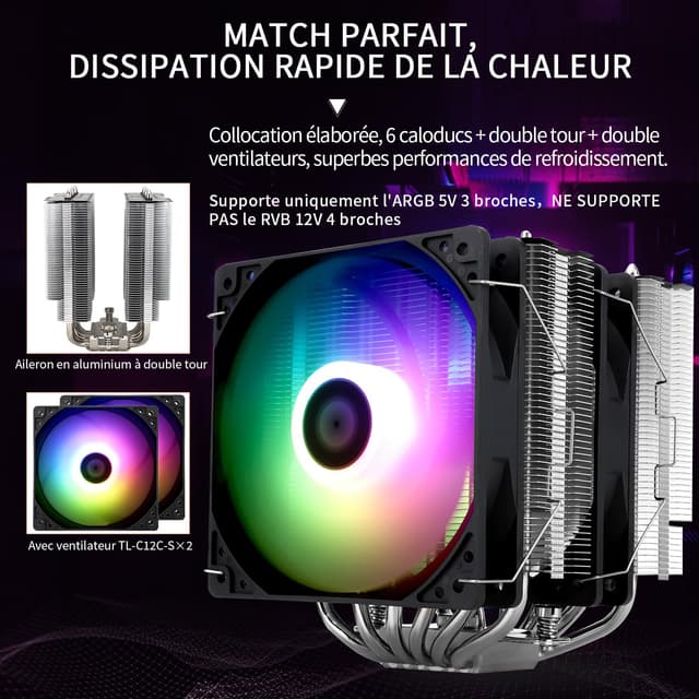 Detalle 2 de Thermalright Peerless Assassin 120 SE ARGB CPU-Luftkühler (Dual 120-mm PWM, 6 Heatpipes) für AM4/AM5 & Intel
