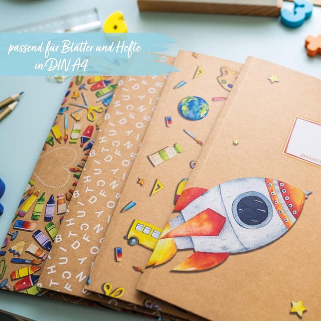 Detalle de Papierdrachen Papierdrachen 4 Schulmappen aus plastikfreiem Karton (DIN A4, Gummiband) – Motiv Aquarell, Set 12