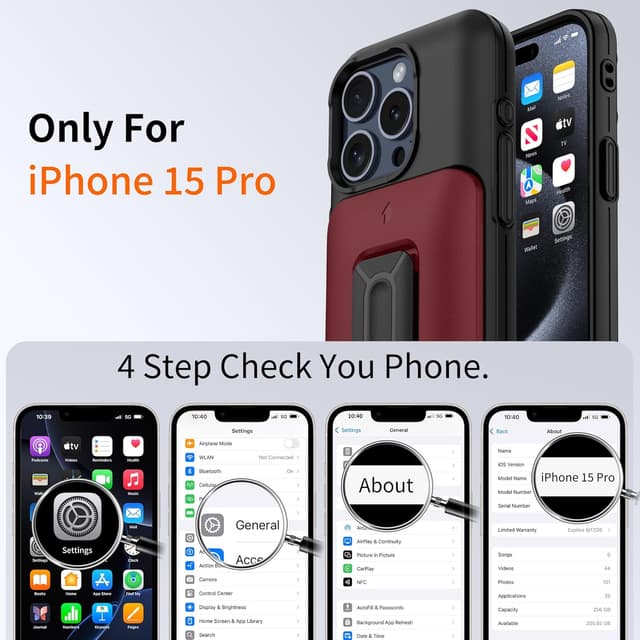 Detalle 2 de Gritup for iPhone 15 Pro Case with Cards Slot & Sliding Cover (with Kickstand) + 2 HD Screen Protectors