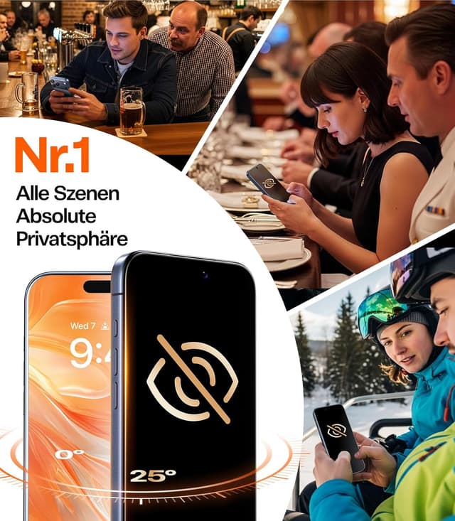 Detalle de TORRAS Präzise 9H+ Privacy Panzerglas für iPhone 17 Pro mit Sichtschutz (Full Screen, 0 Blasen, 2 Stück)