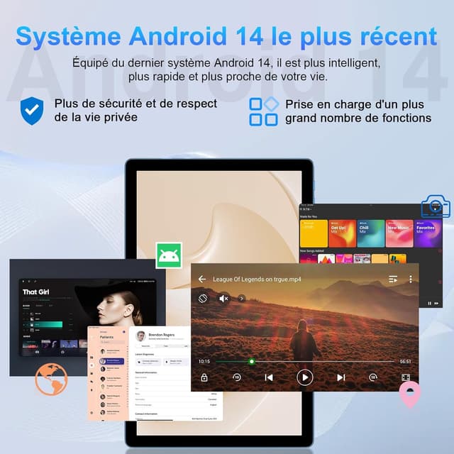 Detalle de Tablette 10 pouces Android 2026 Octa Core 20Go RAM + 128Go ROM (ext. TF) 5G Wi‑Fi FHD avec étui, clavier et souris