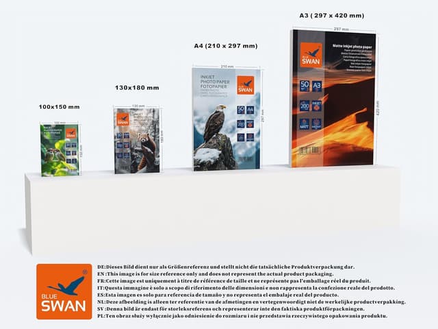 Detalle de BLUE SWAN Carta Fotografica Lucida 10×15 cm, 260 g/m² – 100 fogli (2×50) a asciugatura rapida
