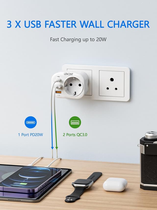 Thumbnail 3 de LENCENT Adaptateur Voyage Type D 20W