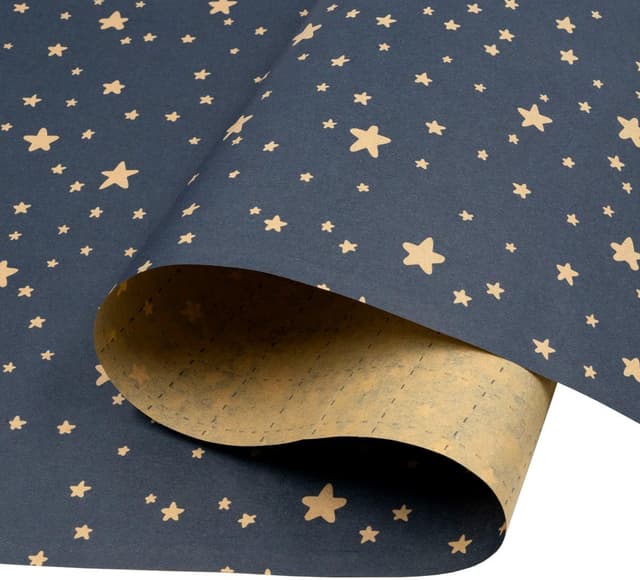 Detalle de ZHNERY Recyclable Kraft Gift Wrapping Paper Roll for Birthday in Blue with Star Design (43cm x 15M)