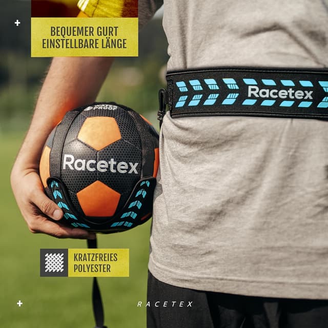 Detalle de Racetex Fußballtrainer mit Schnur – einstellbare Länge für Trainingsgürtel, Ballkontrolle & Schusstechnik