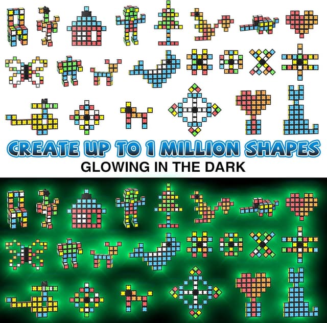 Detalle de Magnetic Fidget Toy with 36 Glow-in-the-Dark Blocks (LED) – DIY Magnetic Spin Top Sensory STEM Toy