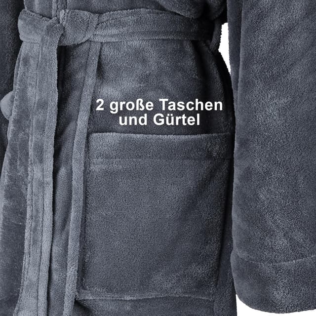 Detalle de Gräfenstayn Kuschelfleece Bademantel mit Kapuze (unisex) und Öko-Tex Standard 100, Größe S–XXXL