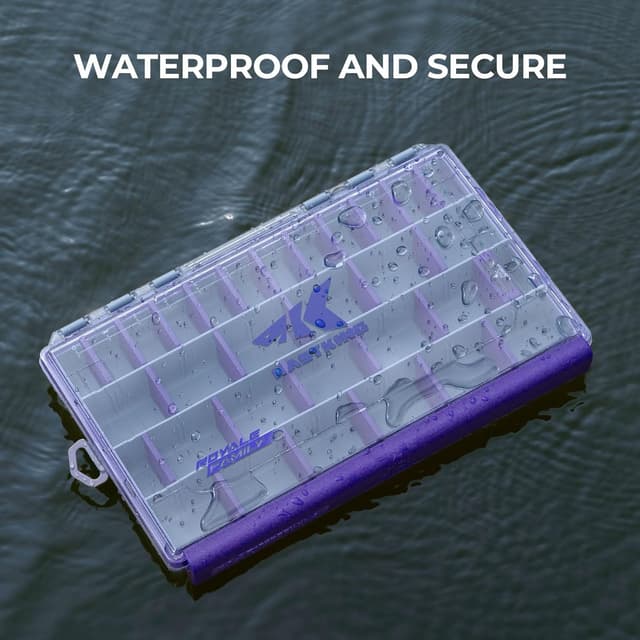 Detalle de KastKing HyperSeal Waterproof Tackle Box (3600/3700), Purple with Removable Dividers