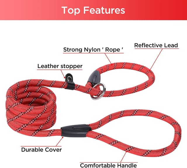 Detalle de Loutep 1.5m rope dog slip lead with reflective stitching (no collar or harness needed)