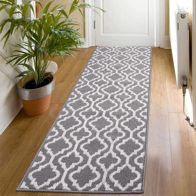 Detalle de SHACOS Grey Hallway Runner Rug (50x150cm) with Non-Slip TPR Backing