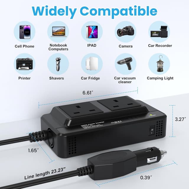 Detalle 2 de 200W Car Voltage Converter Inverter 12V to 230V 🔌