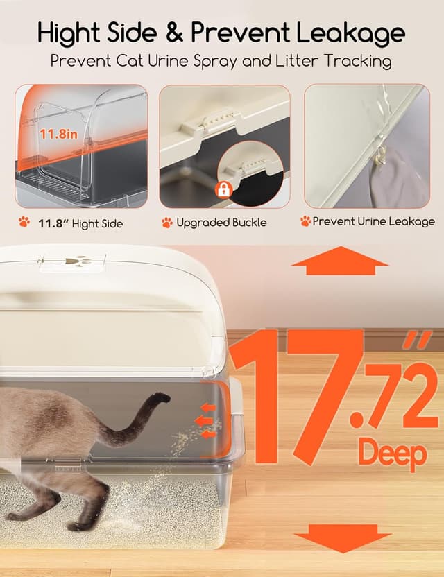 Detalle de MeoWant bac à litière XXL en acier inoxydable pour chat (forme U fermée) avec pelle et tapis