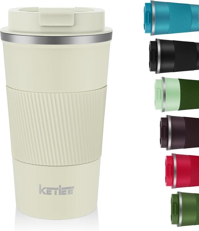 Detalle de KETIEE Thermobecher to go 510 ml (doppelwandig) mit auslaufsicherem Deckel – Creme