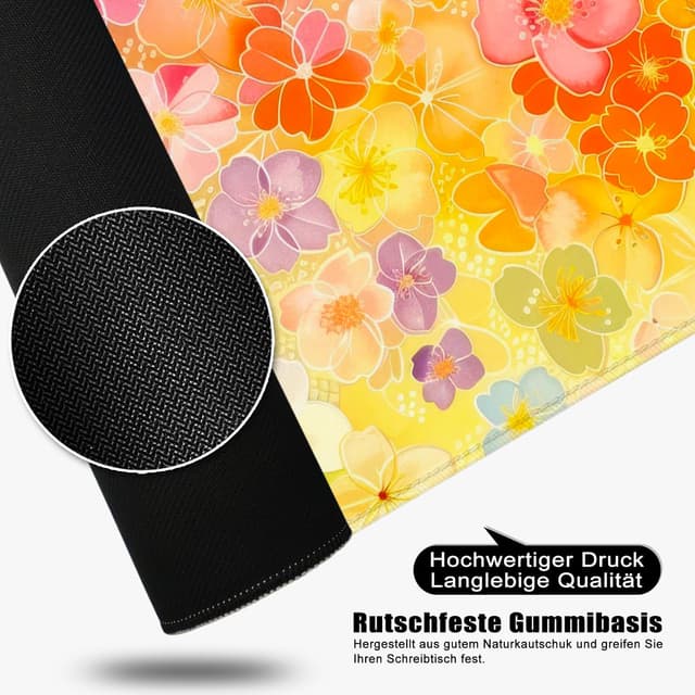 Detalle de Tappetino per mouse a forma di fiore XL 80x30 cm giallo per gaming e ufficio (fiori colorati)