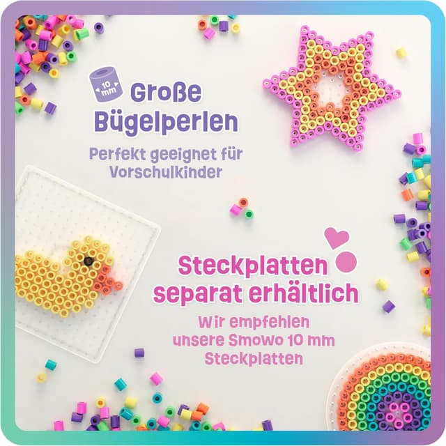 Detalle 2 de Smowo Große 10mm Bügelperlen (2000 Stück) mit 6 Pastellfarben – XL Steckperlen für Kinder ab 3 Jahren