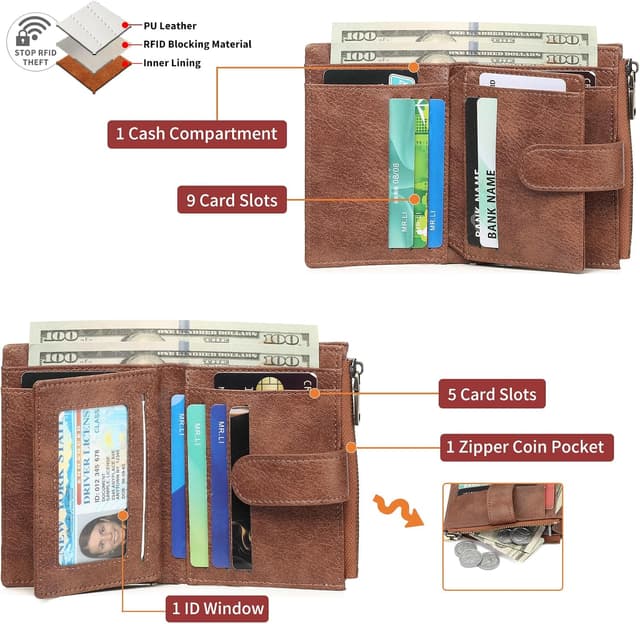 Detalle de GAEKEAO Damen-Geldbörse klein mit RFID-Blockierung und Reißverschlusstasche