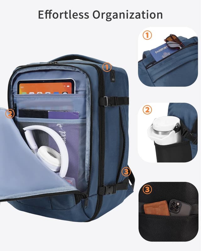 Detalle de ECOHUB Easyjet Cabin Bag 45x36x20 Underseat Backpack 30L (Waterproof, Recycled) – Blue