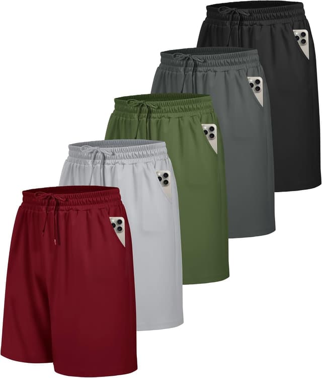 Detalle de BOOJO 5 Pack Gym Shorts for Men with Pockets (Breathable, Moisture-wicking) – UK for Running & Training