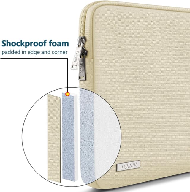 Detalle de TECOOL 14 Zoll Laptoptasche (Laptop Sleeve) wasserdicht, Beige – passend für viele 14”-Notebooks