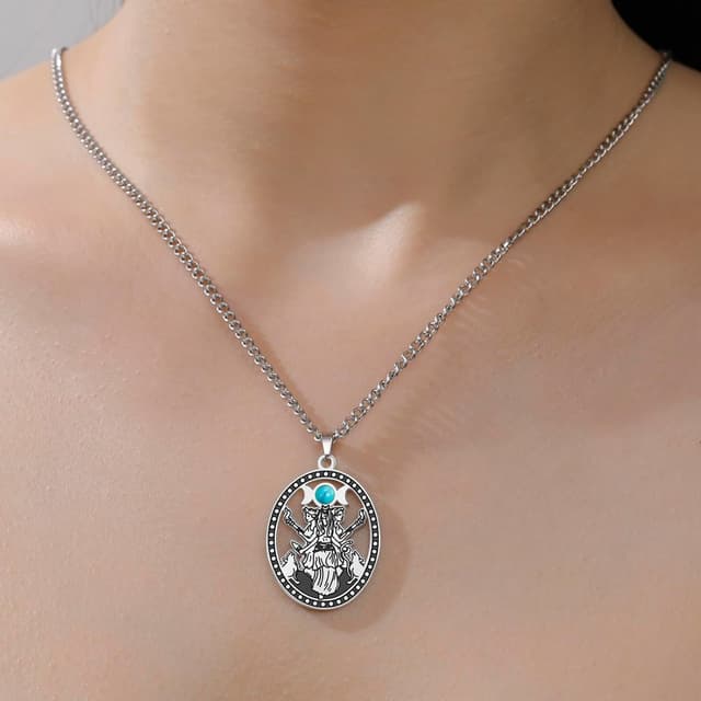 Detalle de VASSAGO Collier Hécate à triple lune en acier inoxydable, pendentif Hécate