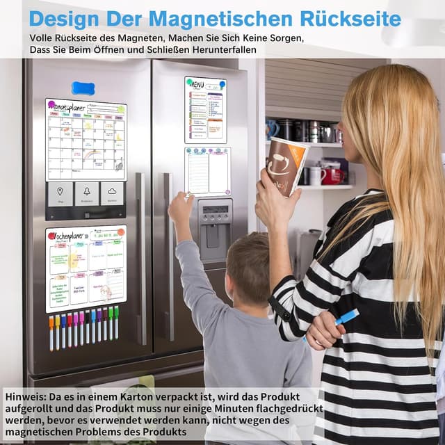 Thumbnail 6 de Prelisee 4er Set Magnetischer Whiteboard-Wochenplaner (bilingual DE/EN) für Kühlschrank, 42×30 cm